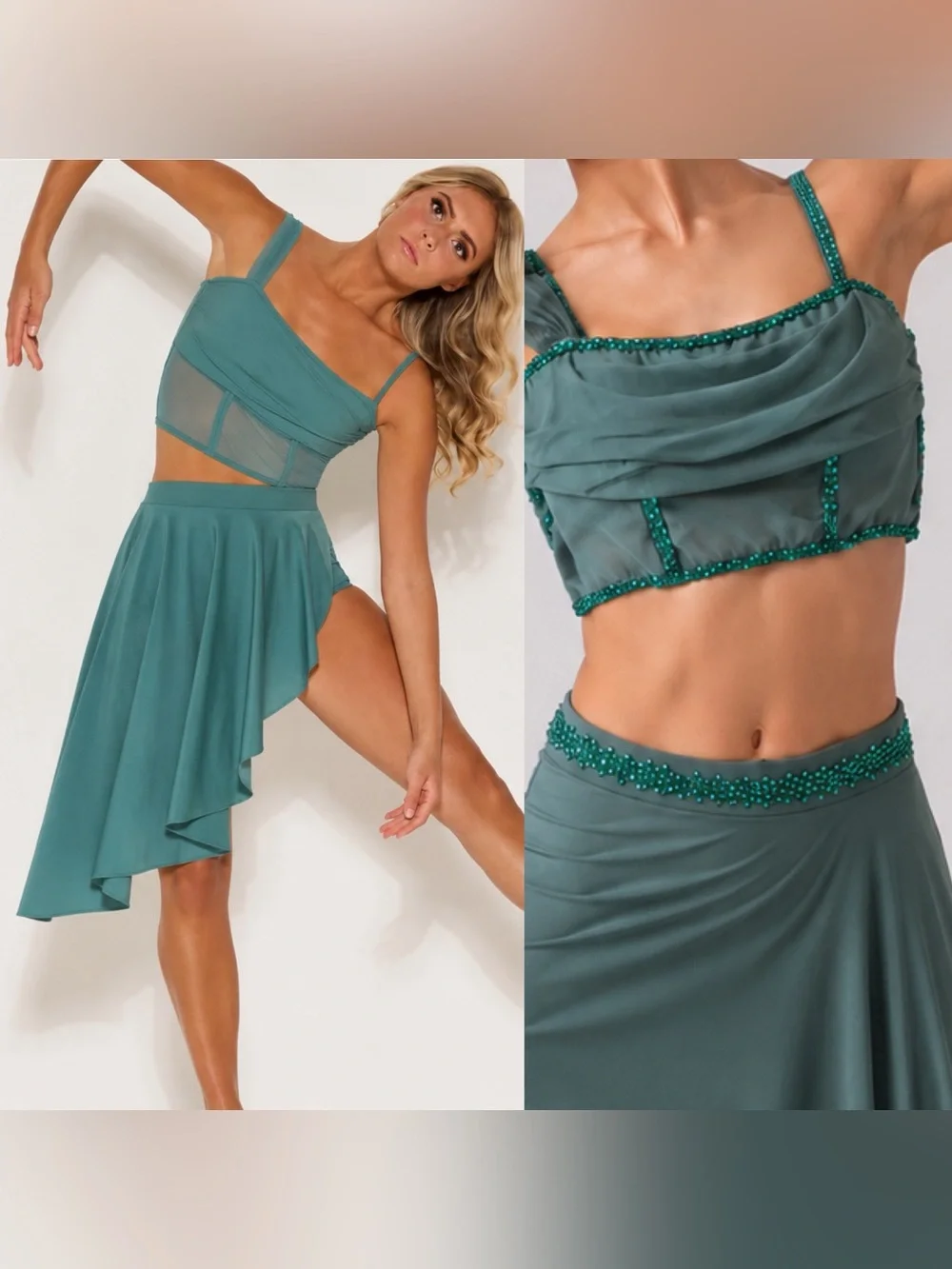 Kelle solo dance costume sage green corset 2 piece skirt 2981 4460 MA-Medium adu